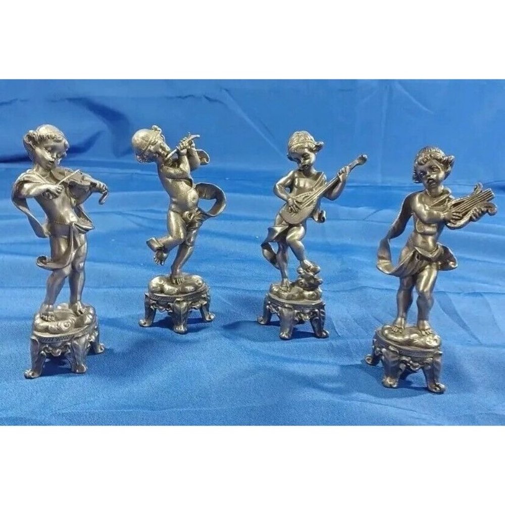 Italian Cast Lead Angel Sculpture Statue Figures Musicians Musical Instruments - Picture 2 of 15